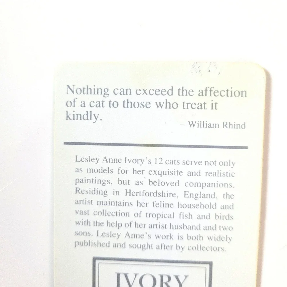 Vintage 90s Lesley Ivory Cats Card Bookmark- Octopussy Flowers 1990 Antioch W211